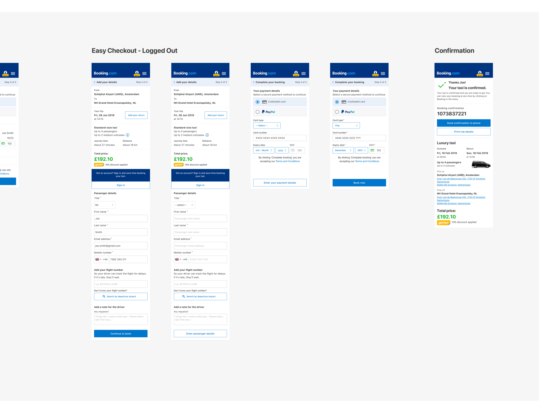 Taxi Flow detail — Easy Checkout and confirmation