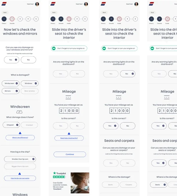 The interior and windows condition steps across mobile screens