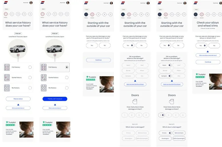 The guaranteed part-exchange self-appraisal flow across mobile screens