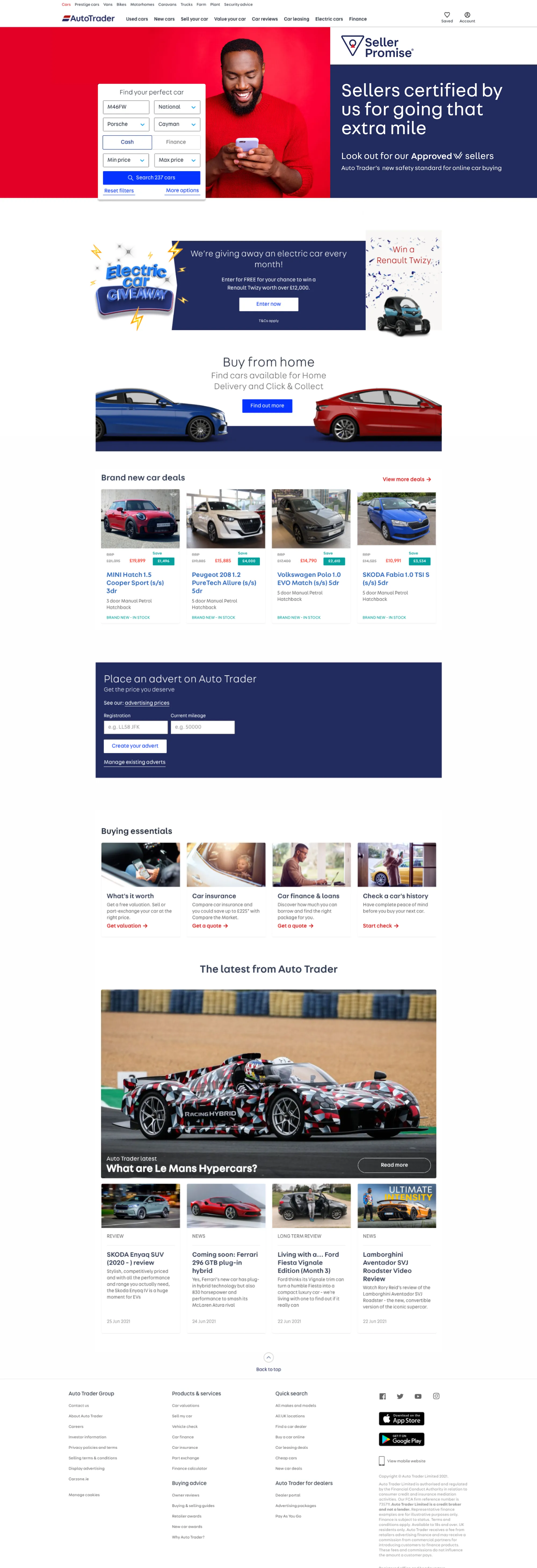 Auto Trader homepage — the trust reframe carried from the top of the funnel