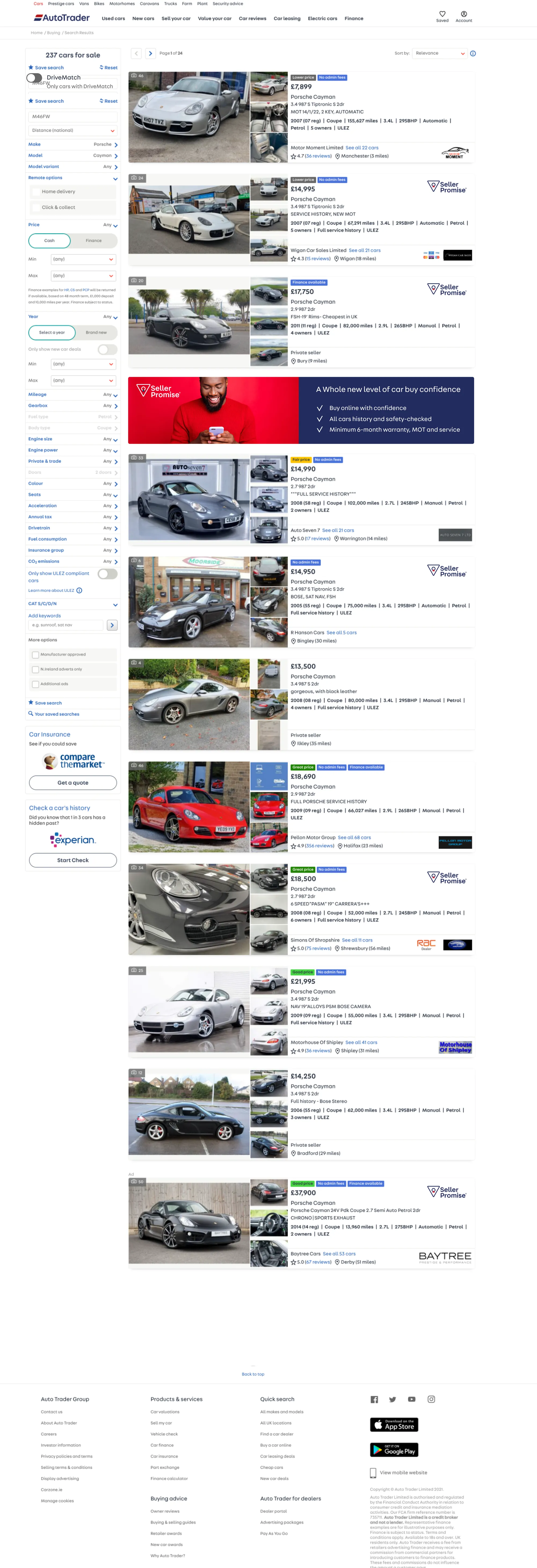 Auto Trader car search results — DriveMatch and confidence signals in the listings