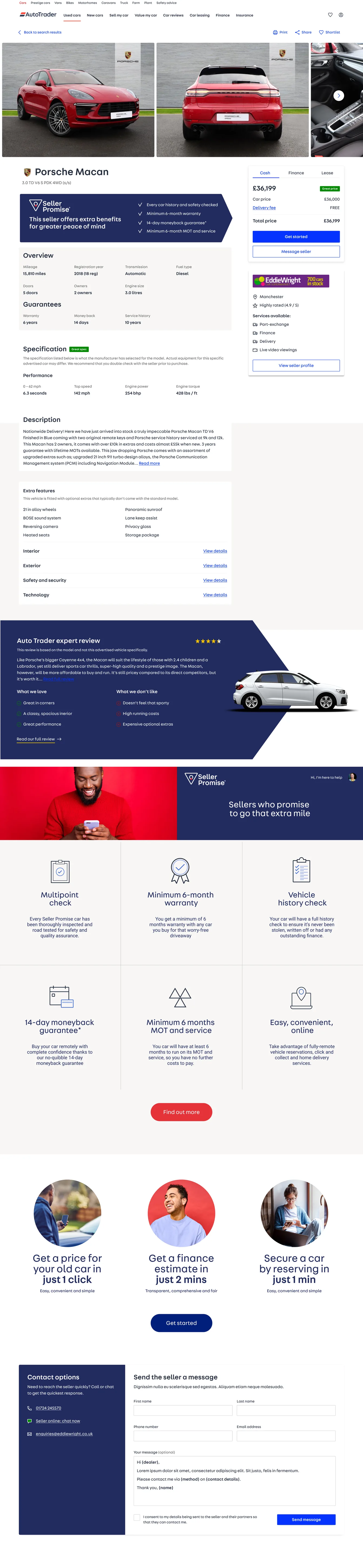 Auto Trader vehicle page — pricing, finance, part-exchange and Seller Promise brought inline